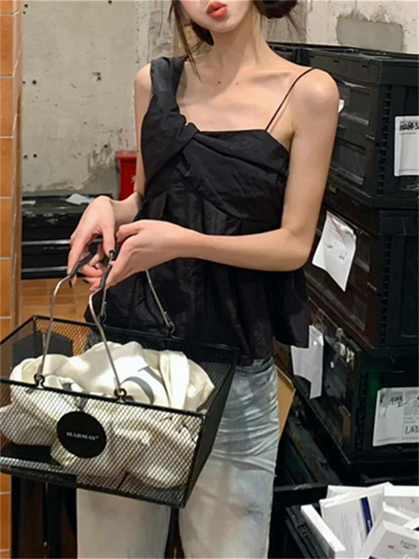 LIZAKOSHT  -  S-L Black Tank Tops Chic Sexy Outwear Summer Office Lady High Street Daily Slim New Sleeveless Gentle Solid