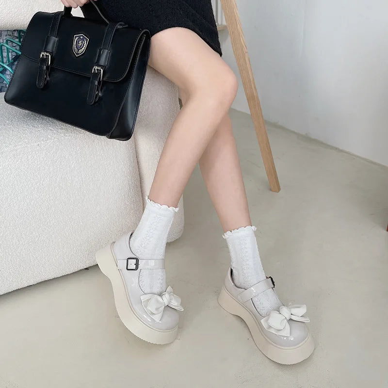 LIZAKOSHT  Bow Tie Black Thick Sole Small Leather Shoes for Women New Summer French Retro Shallow Cut Single Shoes