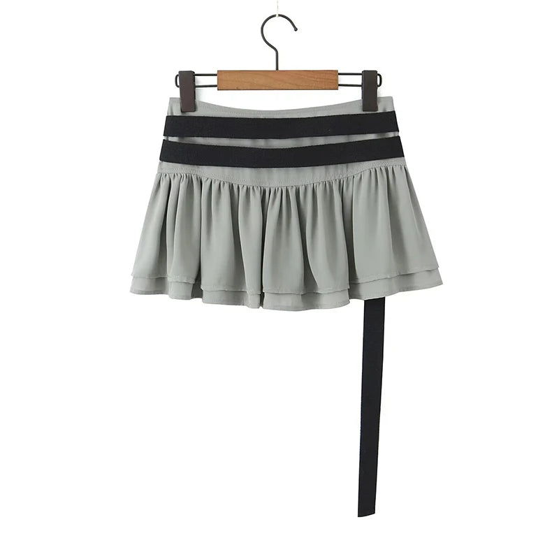 LIZAKOSHT  -  American Retro Side Zipper With Belt Mini Skirt Women Sexy Low Waist Summer Y2K Skirts With Shorts Underneath