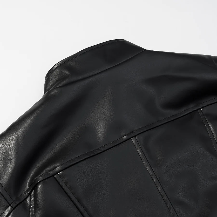 LIZAKOSHT  -  Retro Stand Collar Punk Style Leather Short Jacket European And American Autumn New Leather Jacket