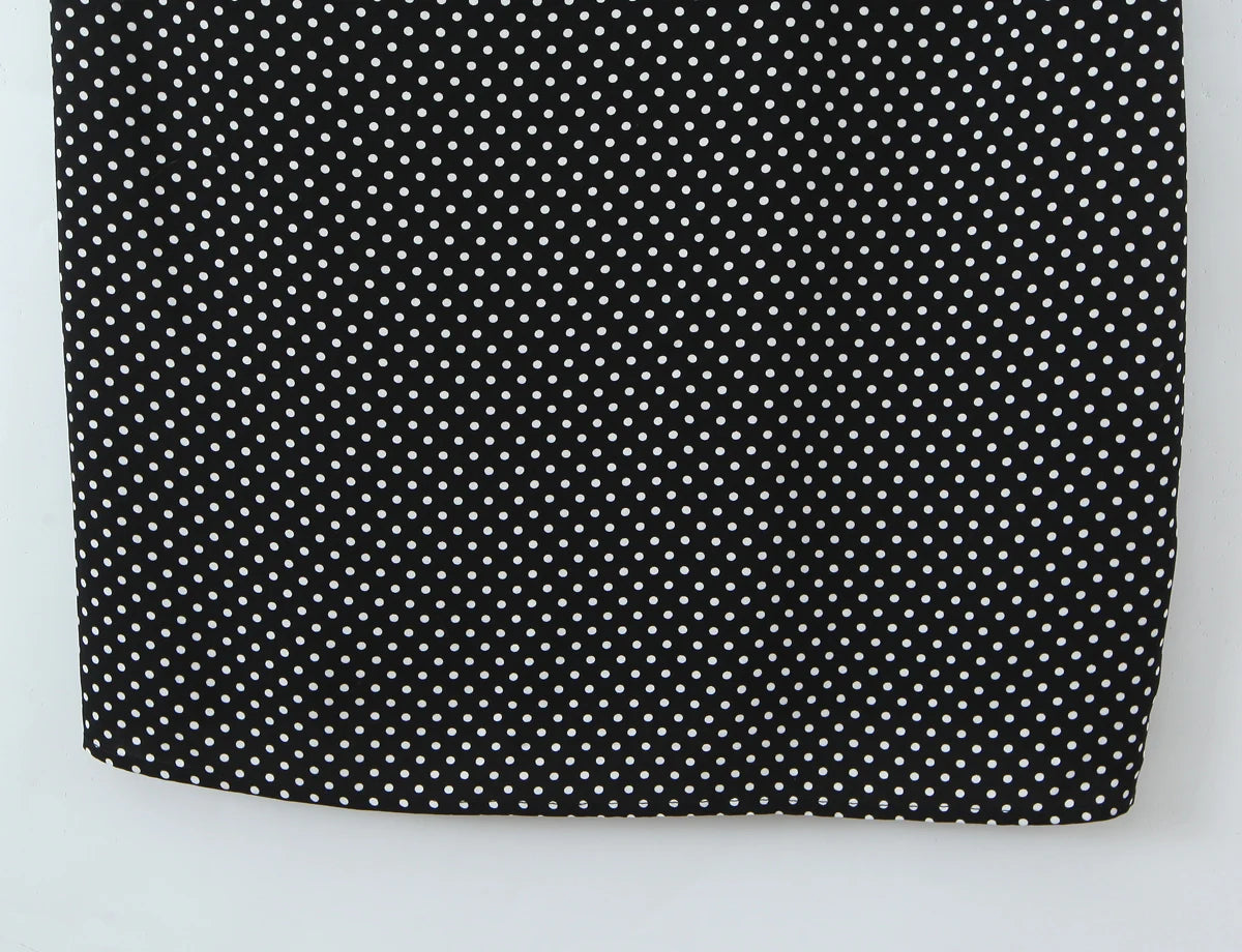 LIZAKOSHT  -  Retro French Style Black white Polka Dot Print Spliced Lace V Neck Chest Sling Midi Dress Women Backless Dresses Vestidos Femme