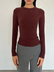 LIZAKOSHT  -  Solid Basic Long Sleeve T-shirts Woman Spring Crew Neck Slim Tee Shirts Female Casual Simple All-match Tshirts Y2k Tops New