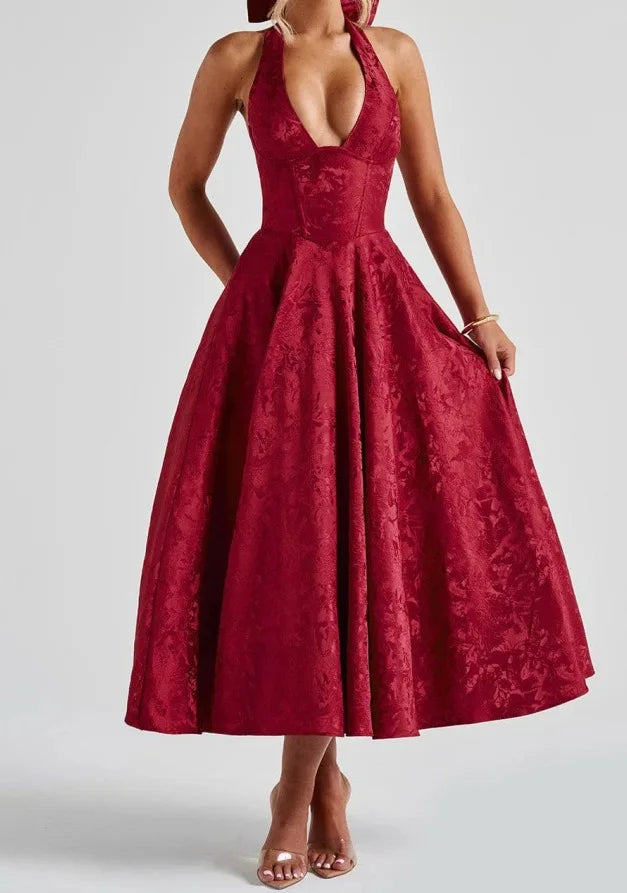 LIZAKOSHT  -  Women Clothing Sexy Sleeveless Lace-Up Halter Neck Backless Dress Elegant Evening Party Long Dress Summer New Arrivals