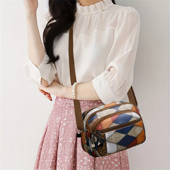 LIZAKOSHT  -  Vintage Crossbody Bag Fashionable And Trendy Patchwork Zipper Sling Bag With Font Pocket Ladies Messenger Bag