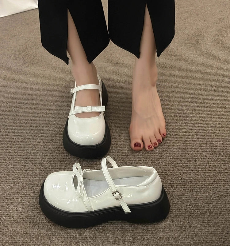 LIZAKOSHT  -  Flat Black Shoes For Women Female Footwear Round Toe Bow-Knot All-Match Shallow Mouth Low Heels Modis Oxfords Dress Summer Butte