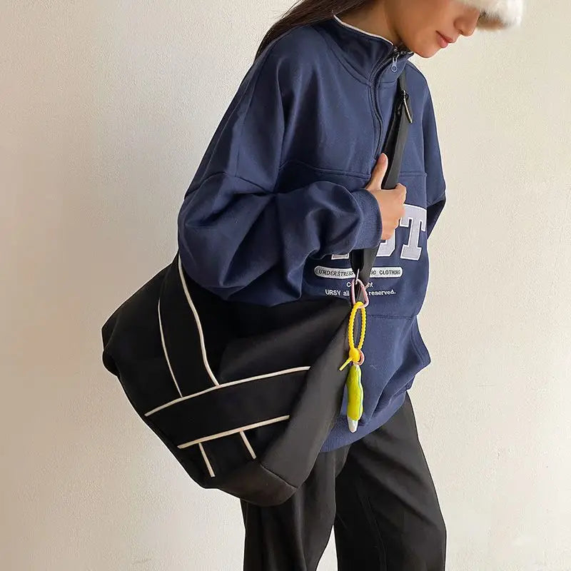 LIZAKOSHT  -  Spring New High-capacity Nylon Canvas Tote Bag Korean Fashion Simple Unisex Shoulder Bag Casual Sport Yoga Bag Student Bookbag