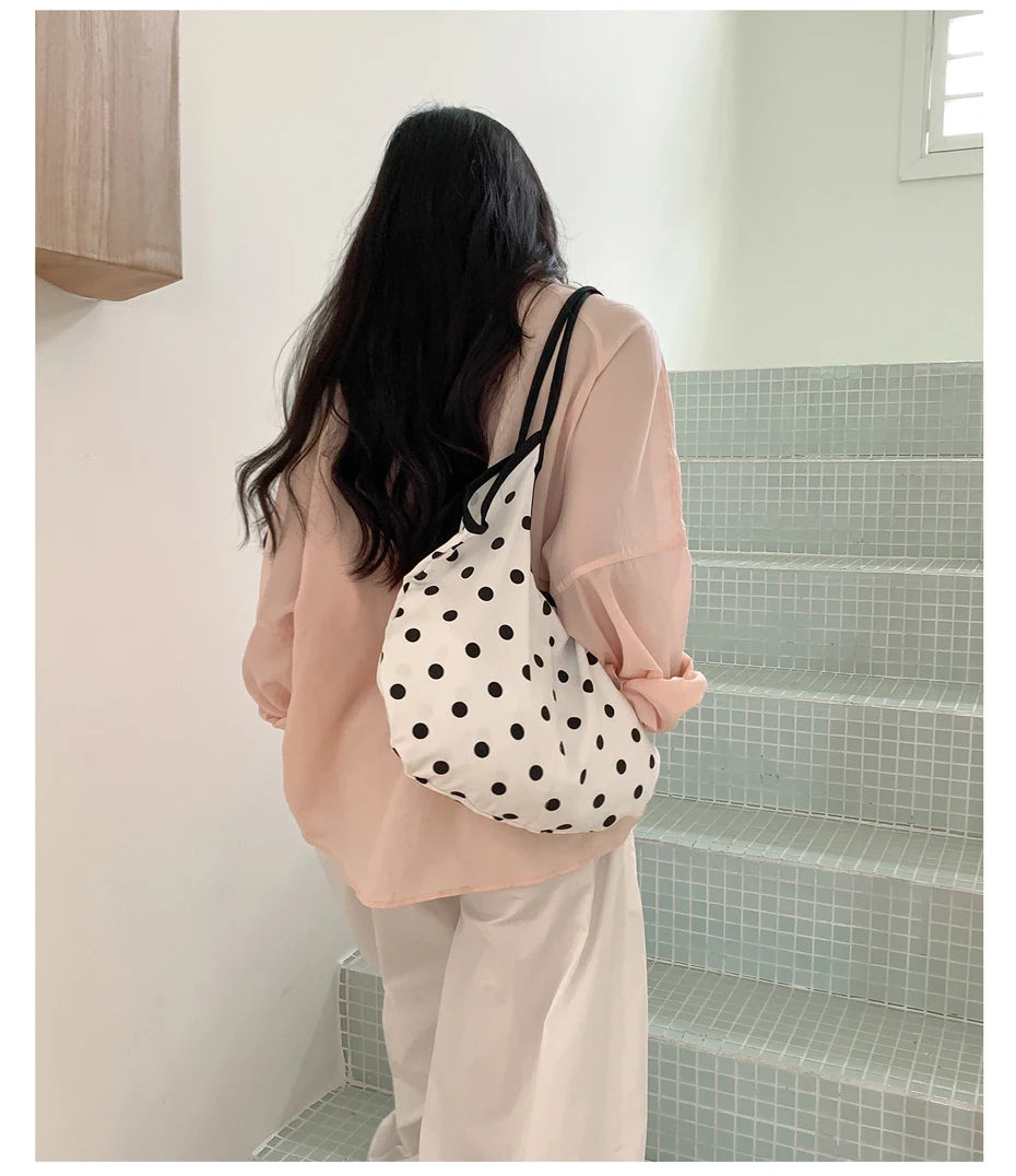 LIZAKOSHT  -  Fashion Wave Dot Shoulder Bag Versatile Large Capacity Commuter Tote Bags Casual Cotton Handbag
