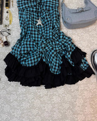 LIZAKOSHT  -  Punk Y2k Sling Womens Dresses Plaid Goth Vintage Ball Gown Backless Slim Hot Sweet 90s Dress Lace Sexy Harajuku Korea Grunge Emo