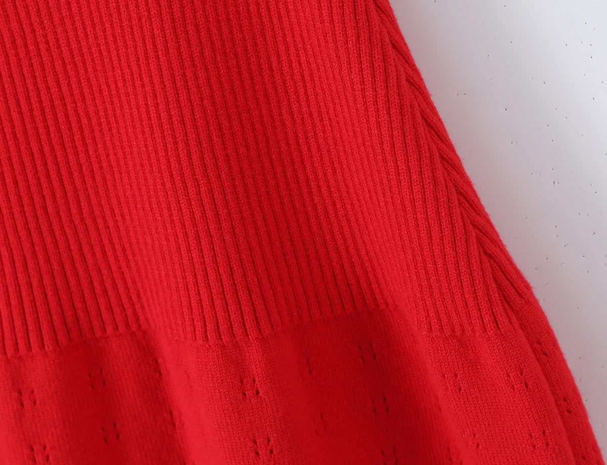 LIZAKOSHT  -  CHIC Wave O neck Rib Knitted Mini Sleeveless Dress Women Slim Waist Spliced Ruffles A-line Hem Knitting Dresses Short Sun Robe
