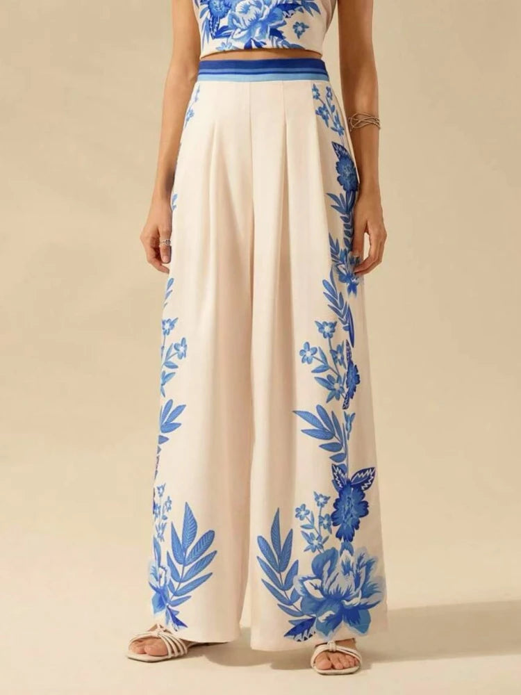 LIZAKOSHT  -  Women's Clothing European and American Spring and Summer New Fashion Casual Print Loose High Waist Wide Leg Long Pants
