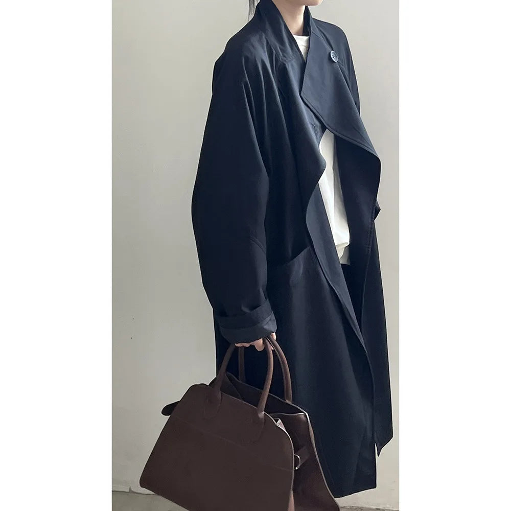 LIZAKOSHT  -  Fashion Minimalism Single Button Trench For Women Lapel Long Sleeve Office Lady Windbreaker Autumn New