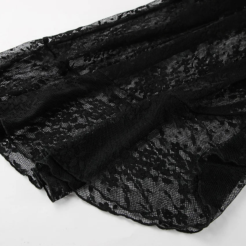 LIZAKOSHT  -  Summer New Irregular Black Sexy Design Lace High Waist Slimming and slimming Split Skirt