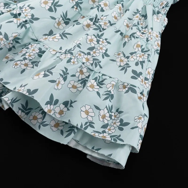 LIZAKOSHT  -  Floral Print Dress For Women Autumn Sexy Deep V Nekc Bandage Long Sleeve Short Dresses Lace Up Elegant Ruffle Dress 2025