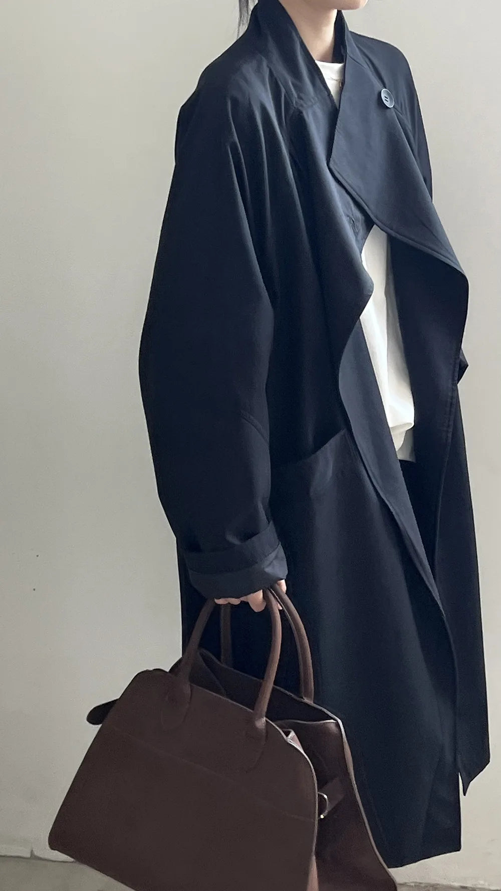 LIZAKOSHT  -  Fashion Minimalism Single Button Trench For Women Lapel Long Sleeve Office Lady Windbreaker Autumn New