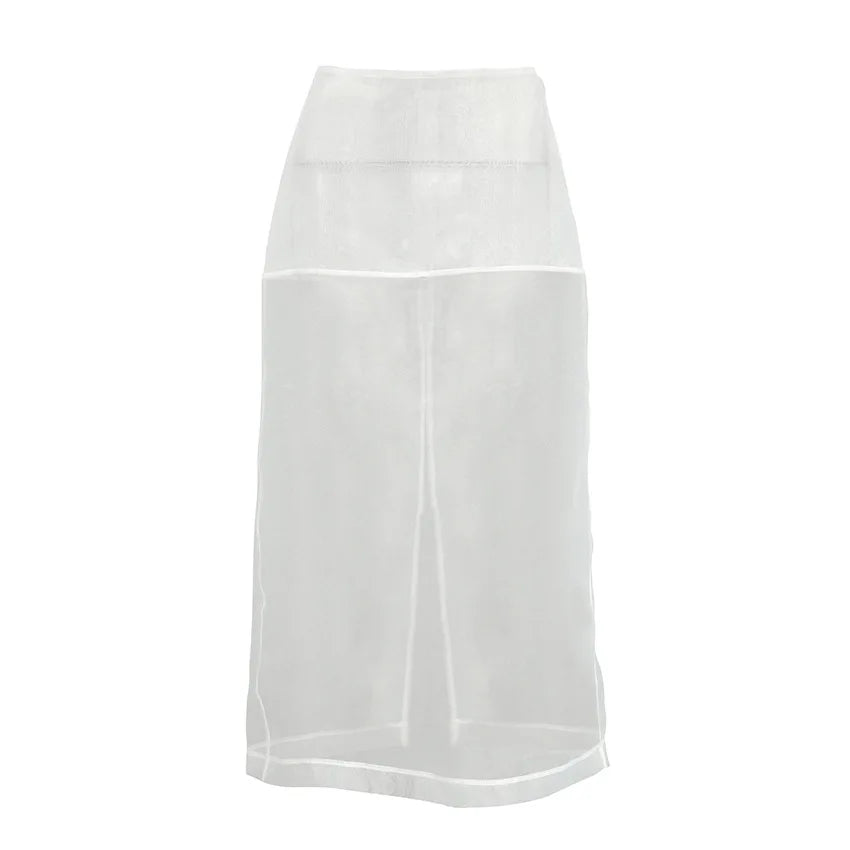 LIZAKOSHT  -  White Mesh Half Skirt Design Sense Small and Medium Length High Waist Straight Tube Skirt Women's Wear