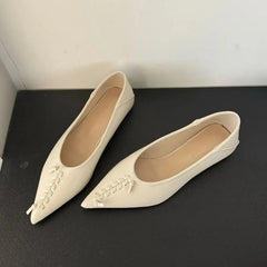LIZAKOSHT  -  Elegant Soft Leather Flat Heel Shoes Spring New Arrival Solid Color Pointed Toe Low Heel Flat Foot Women's Sandals Single