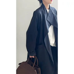 LIZAKOSHT  -  Fashion Minimalism Single Button Trench For Women Lapel Long Sleeve Office Lady Windbreaker Autumn New