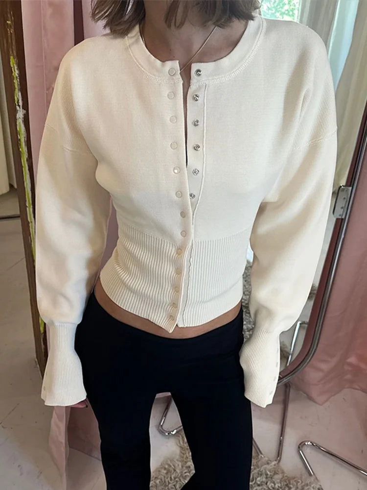 LIZAKOSHT  -  Solid Color Knitted Women's Cardigan Round Neck Single Breasted Slim Fit Short Sweater Fashion Casual Long Sleeve Women Sweaters