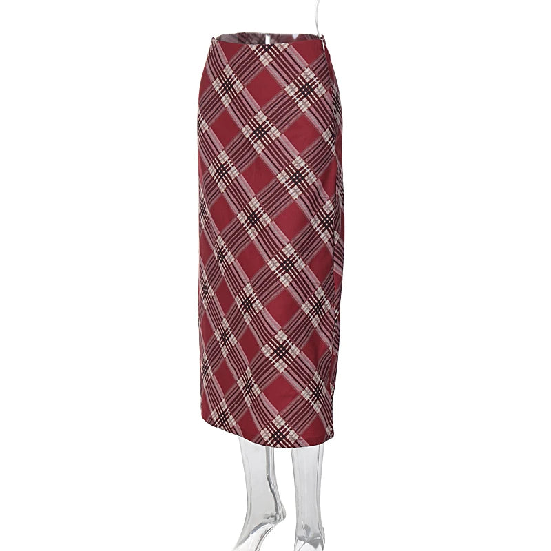 LIZAKOSHT  -  American Retro College Style Fashionable Diamond Patterned Half Skirt Autumn New Spicy Girl Versatile A-line Skirt Trend