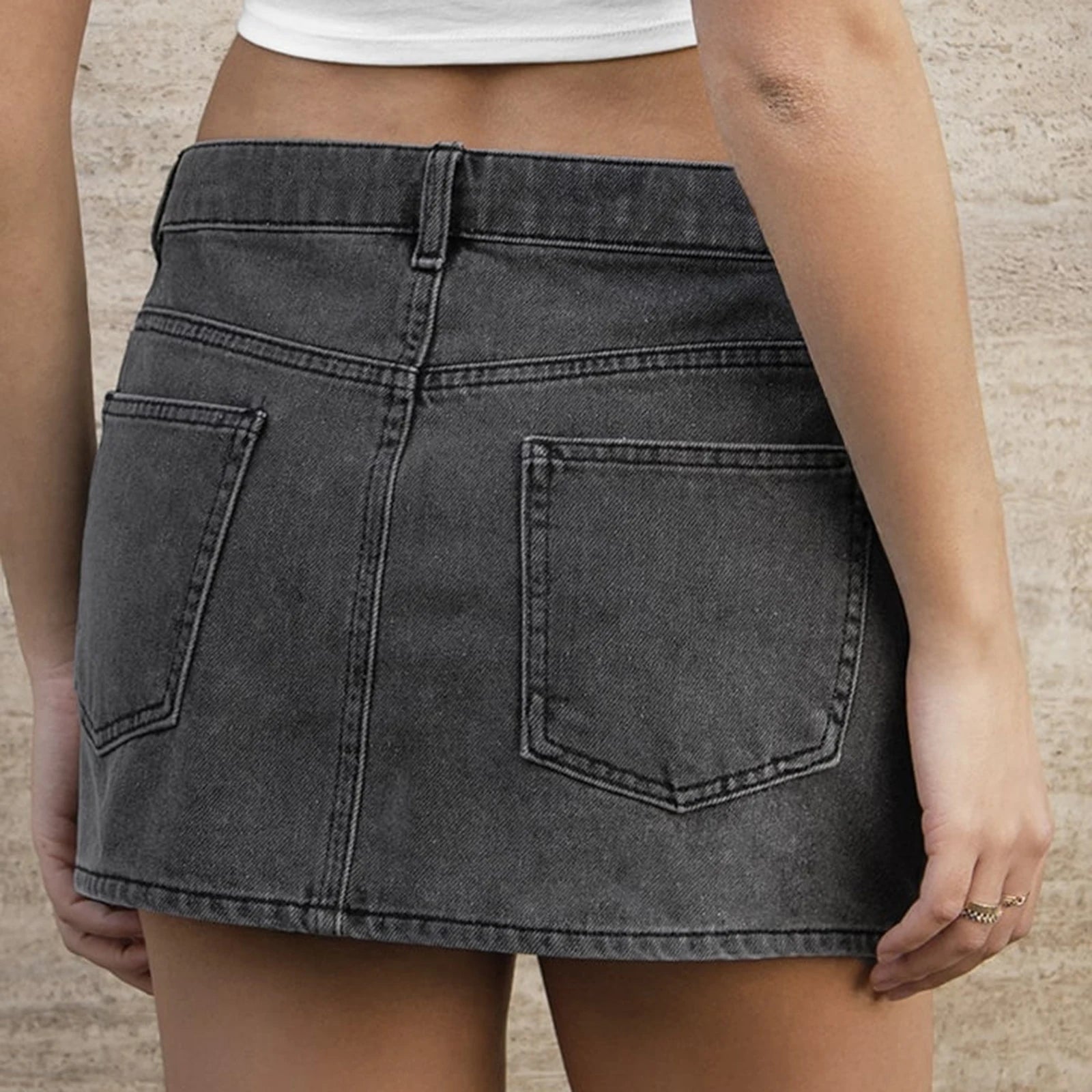 LIZAKOSHT  -  Women Coquette Low Rise Denim Mini Skirt Preppy Cute Y2K Short Jean Skirts 90s Vintage Grunge Slim Fit Pencil Skirt with Pockets