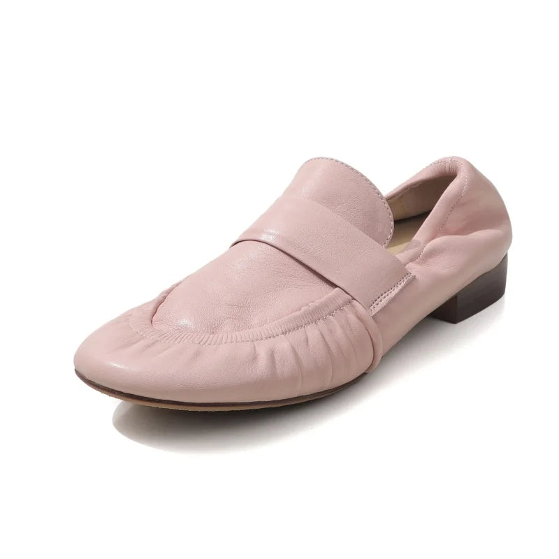LIZAKOSHT  -  Fashion Loafers Women's New High Quality Genuine Soft Leather Shoes Round Head Ruched  High Heels Casual Shoes Women