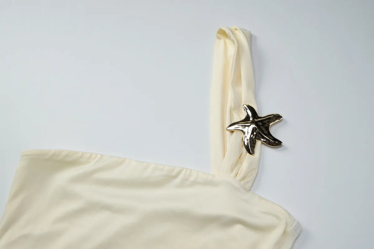 LIZAKOSHT  -  Woman Clothing Diagonal Collar Starfish Tank Tops Holiday Beach Streetwear Y2K Female Sleeveless T-shirt Irregular Corset Top