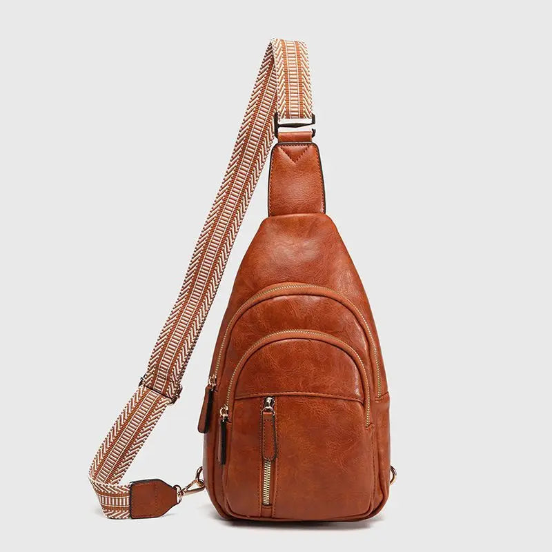 LIZAKOSHT  -  Vintage Brown Women Chest Bag Lightweight PU Leather Large Capacity Sling Bag Ladies Fashion Geometric Strap Purse