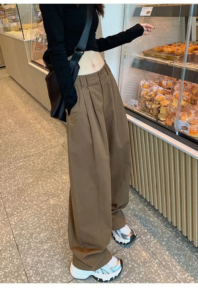 LIZAKOSHT  -  Women Clothing Vintage Streetwear Y2K Oversized Wide Leg Cargo Pants Female Casual Solid High Waist Straight Trousers Pantalones