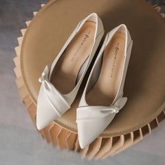 LIZAKOSHT  -  spring leather bow band flat shoes woman pointed toe pearl decoration slip on loafers two wears pleated ballet flats for women