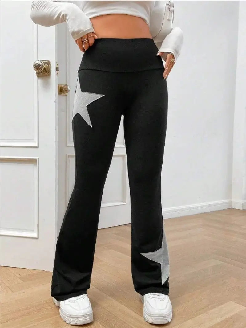 LIZAKOSHT  -  Spring Autumn Women Y2k Vintage Pants Star Pattern Printed Straight Leg Long Pant Casual Trousers Female Casual Sweatpant