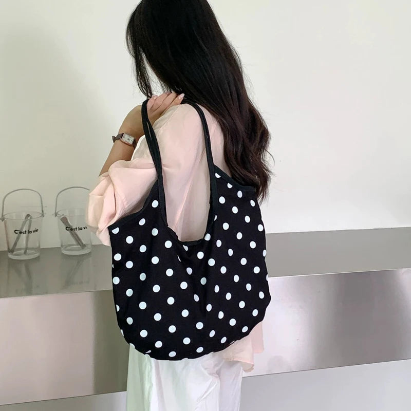 LIZAKOSHT  -  Fashion Wave Dot Shoulder Bag Versatile Large Capacity Commuter Tote Bags Casual Cotton Handbag