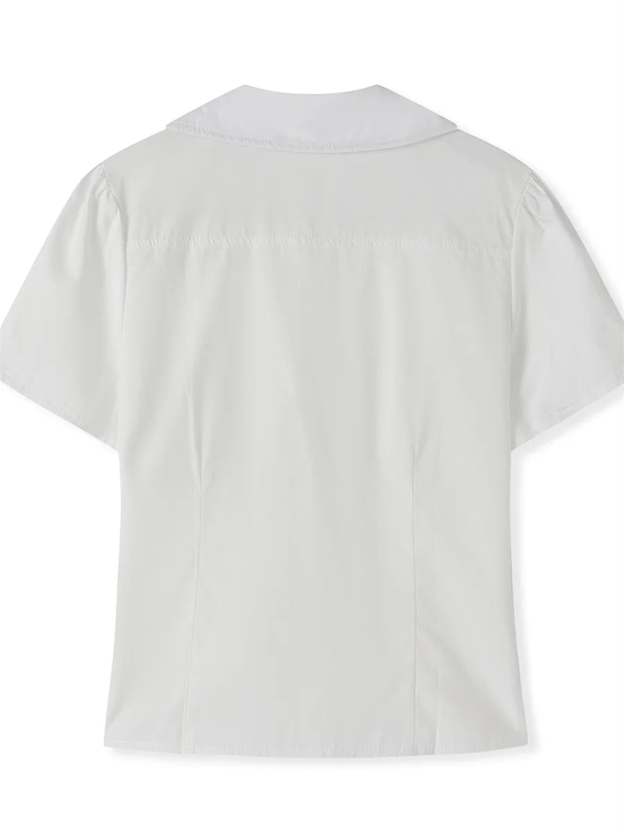 LIZAKOSHT  -  Women Summer Tops Fashion Style V-Neck Button Down Short Sleeve Shirts Casual Chic Blouses New
