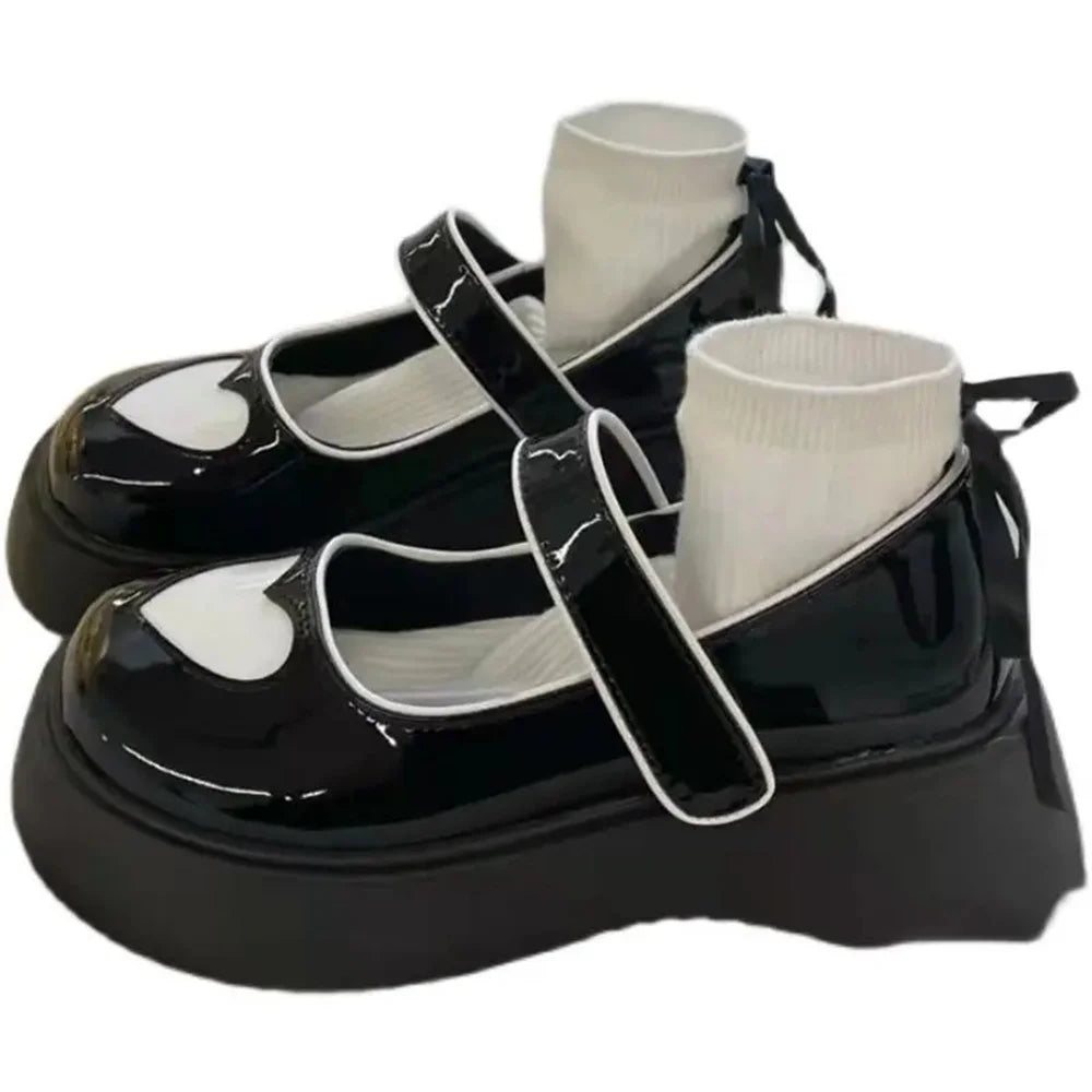 LIZAKOSHT  -  Tea Party Girls Japanese Vintage Jk Uniform Round Head Lolita Shoes Sweet Loli Thick Bottom Mid Heel Love Cosplay Lolita Shoes