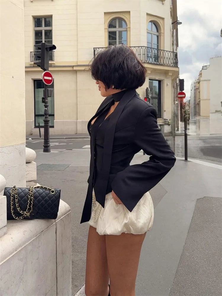 LIZAKOSHT  -  Fashion V-Neck Elegant Blazers Coat Women Commute Patchwork Lace-Up Solid Autumn New Clothes Female Outwear jacket