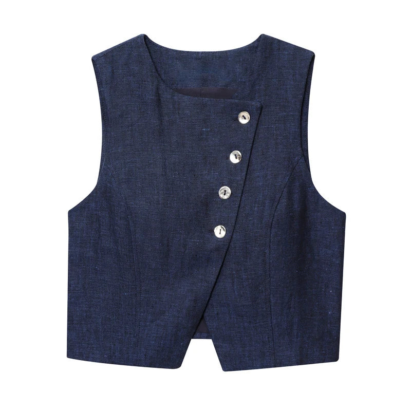 LIZAKOSHT  -  Solid Single Breasted Waistcoat Pants Set Women Fashion Sleeveless Tank Top Button Straight Trousers 2025 Lady Casual New Suit