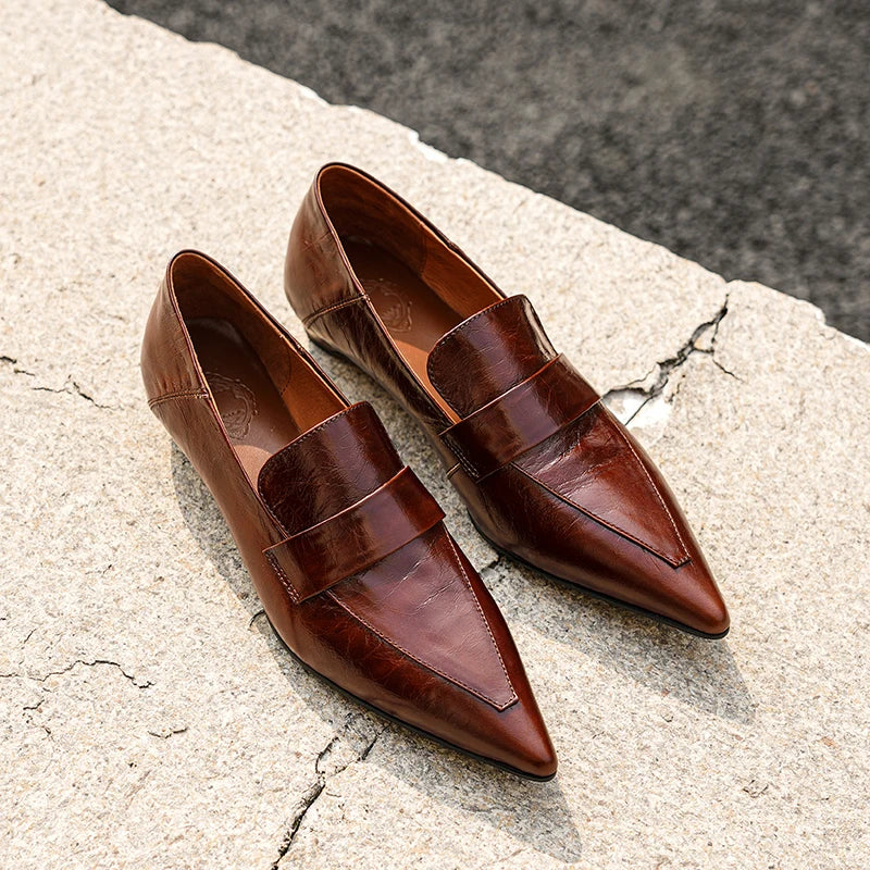 LIZAKOSHT  -  Fashion Pumps New High Quality Genuine Leather Shoes Pointed Low Heel Shoes Commuter Women's Shoes