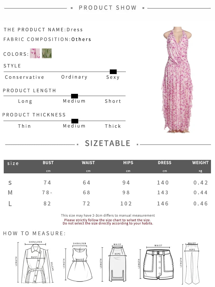 LIZAKOSHT  -  Pleated Trim Dresses Women Hipster Popular Halter V-neck Stacked Irregular Maxi Bodycon Mujer Elegant High Street Frock
