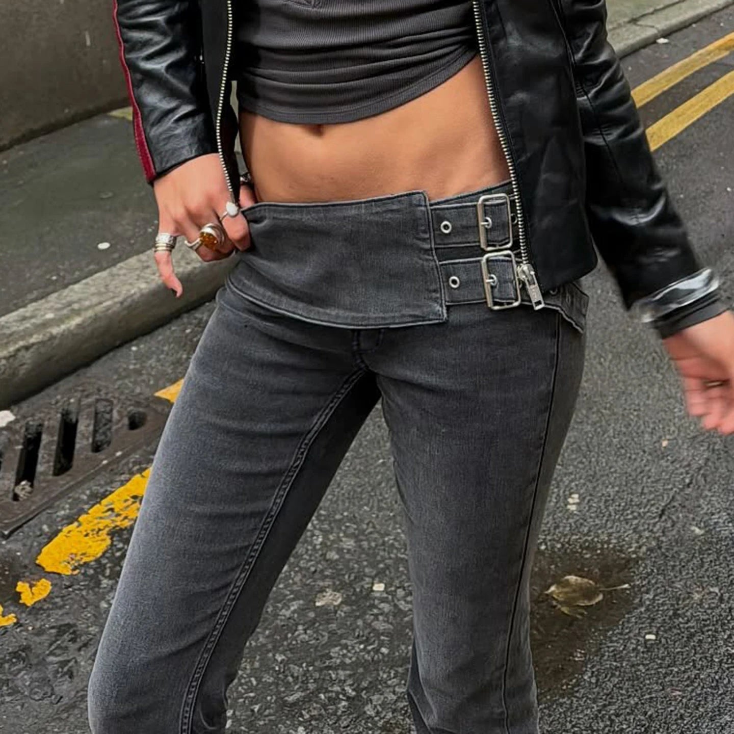 LIZAKOSHT  -  Punk Low Waist Flare Stretch Jeans Y2k Streetwear Denim Pants Women's Casual Skinny Trousers Aesthetic All match 2026