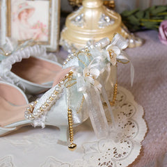 LIZAKOSHT  -  One Night Story Original Lolita Shoes Slim Heels Chinese Style Lolita Pointed Sandals High Heels Handmade Flower Wedding Shoes