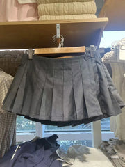 LIZAKOSHT  -  Dark Grey Simple Mini Pleated Skirts Women New One Buttons A-line Short Faldas Summer Vintage Preppy Style Solid Sweet Skirt Y2k