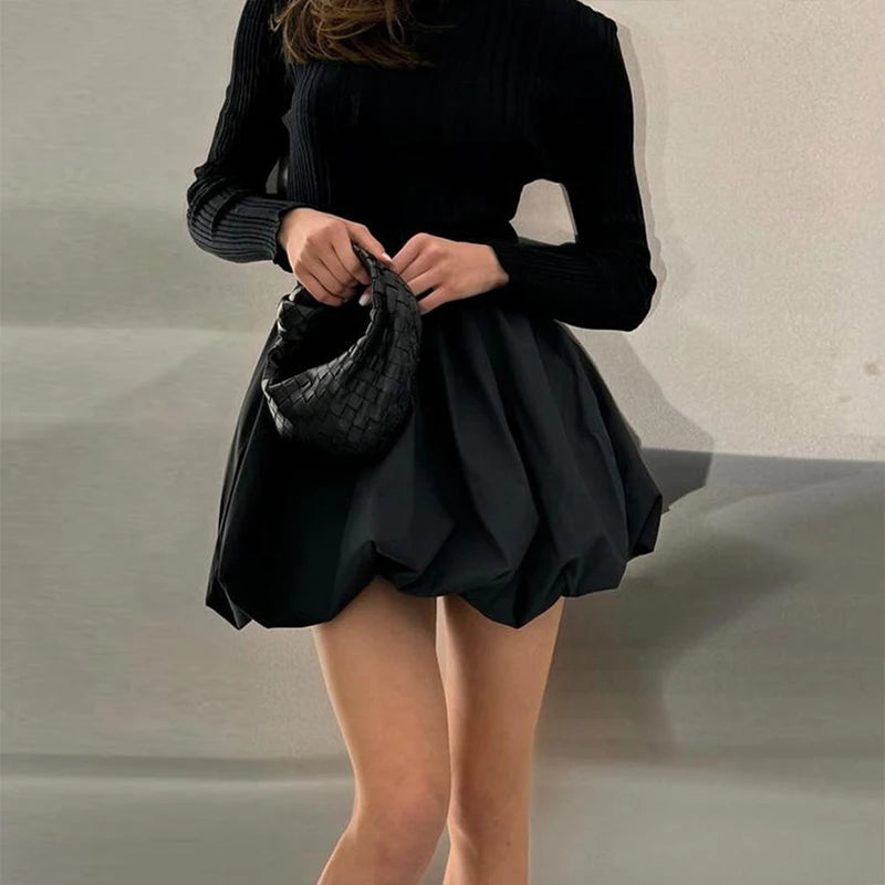 LIZAKOSHT  -  Black Mini y2k Streetwear Women Cute Puff Skirts Summer Fashion High Waist Pleated Short Bubble Lantern Skirt