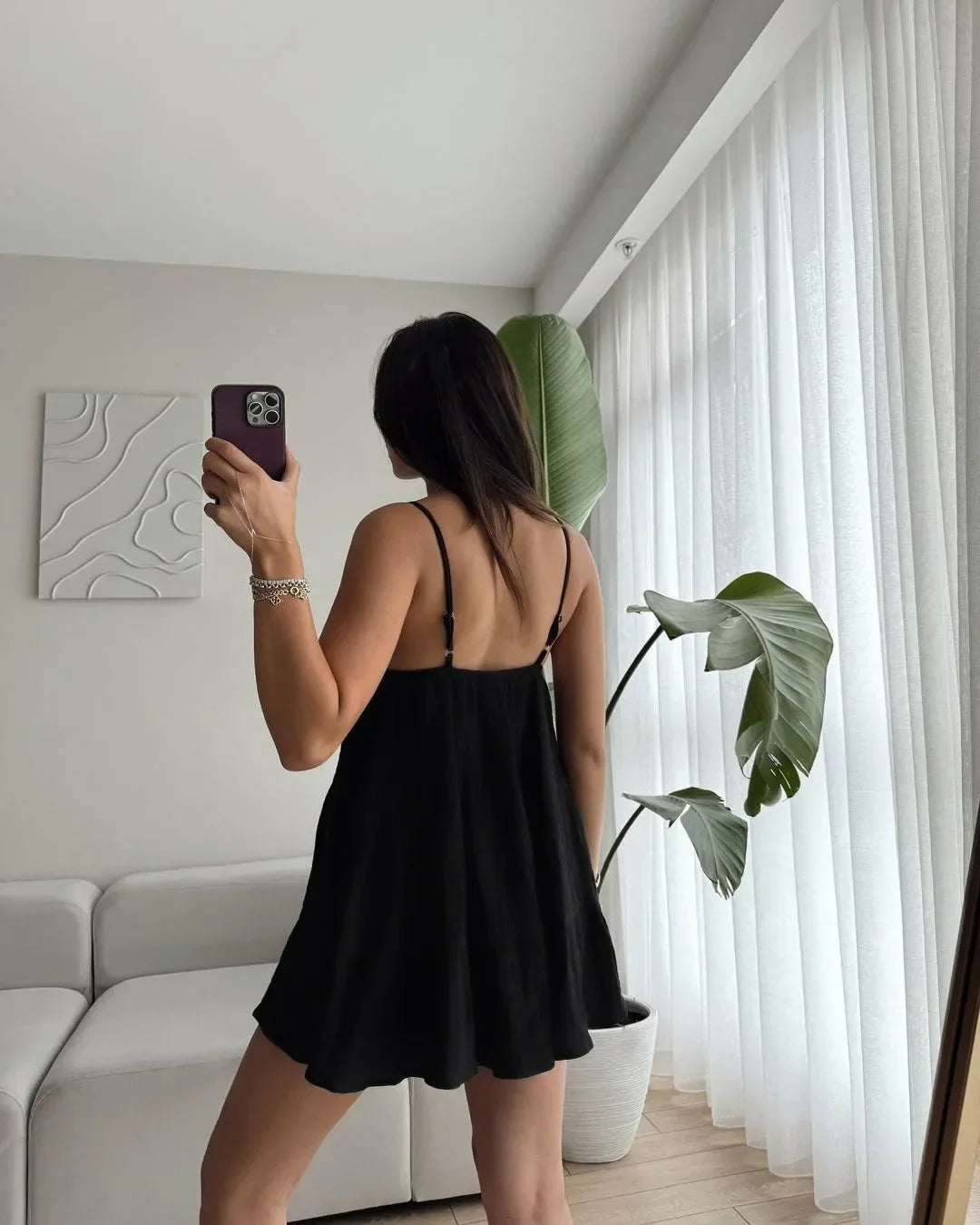 LIZAKOSHT  -  Women Sexy Sleeveless V-neck Mini Dress Chic Backless Off Shoulder High Waist Pleated Loose Dresses Lady Holiday Vestidos