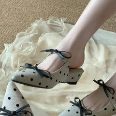 LIZAKOSHT  -  Designer Spring Summer Butterfly-knot Women Mules Slippers Wedges Heel Slip On Slide Ladies Elegant Polka Dot Dress Sandalias