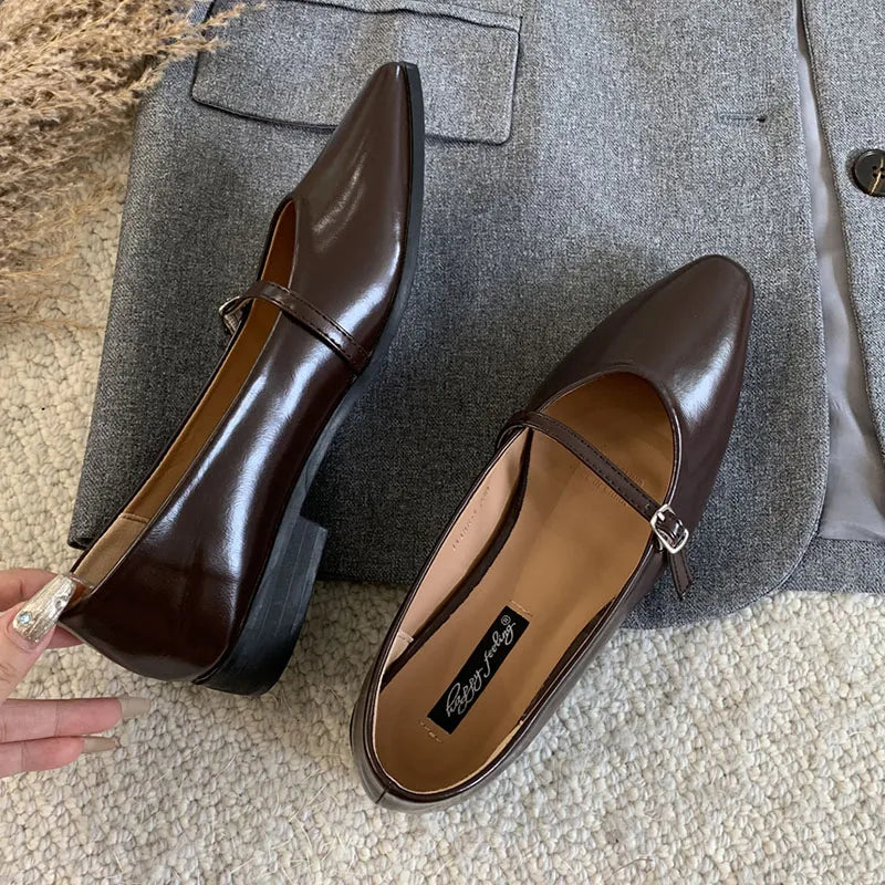 LIZAKOSHT  -  Brown Autumn Women Flat Shoes Fashion Pointed Toe Shallow Slip On Ladies Elegant Csual Ballet Shoes Dress Laofer Shoes