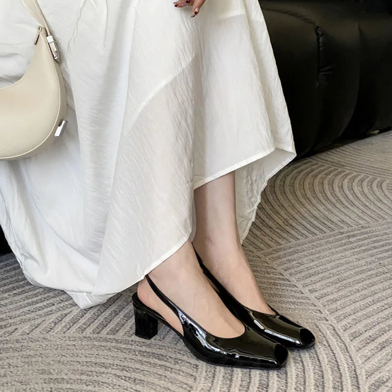 LIZAKOSHT  -  Elegant Slingback Sandals Women Thick High Heels Square Toe Pumps Fashion Brand Ankle Strap Shoes Party Dress Pumps Mujer