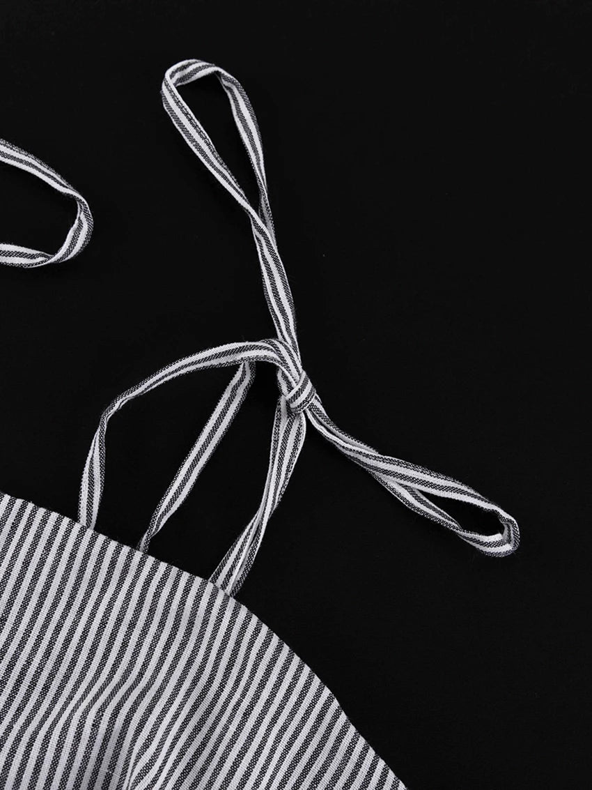 LIZAKOSHT  -  Striped Ladies Pajamas Backless Sleepwear Sexy Lace Up Spaghetti Strap Nightgowns Fashion Mini Dress Female Pyjamas