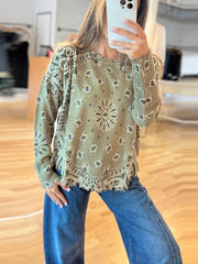 LIZAKOSHT  -  Fashion Paisley Print Knit Sweater For Women Elegant O-neck Long Sleeve Cropped Pullover Lady Spring Chic Street Outerwear