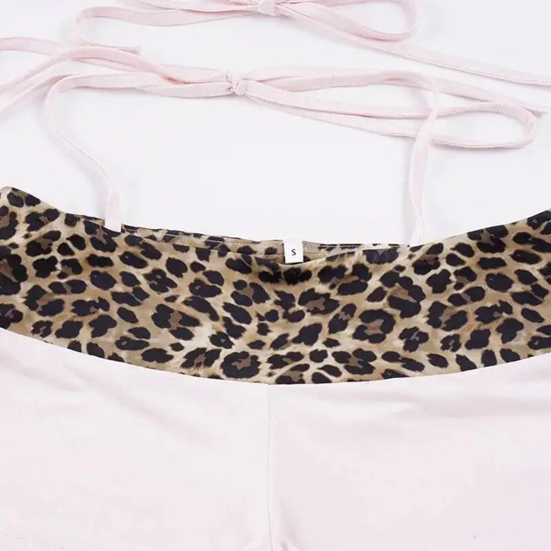 LIZAKOSHT  -  Women Leopard Print Bikini Set With Neck Strap Bra Patchwork Contrasting Low Waist Shorts Two Piece Set Summer Sexy Beach Suit