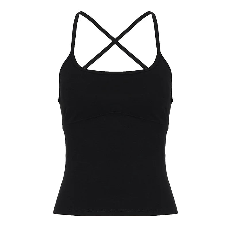 LIZAKOSHT  -  Simple Black Sexy Cross Halter Chest Padded Suspender Versatile Base Top
