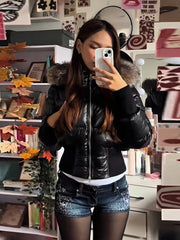 LIZAKOSHT  -  Elegant High Quality Thicken Padded Jacket Faux Fur Collar Hooded Zipper Casual Coat New Lady Winter Daily Commute Outwears